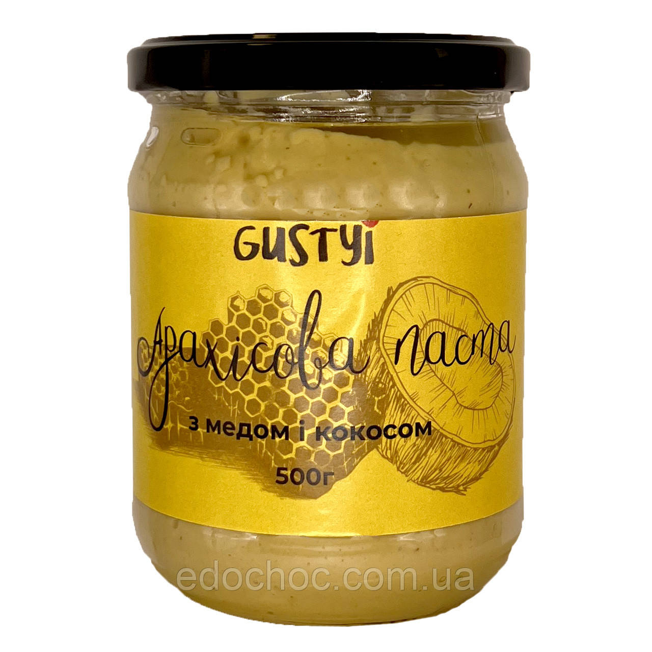 Арахісова паста, з медом та кокосом, ТМ Gustyi, 500г