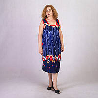 Сарафан жіночий літній із червоними квітами трикотажний великих розмірів р.54-62