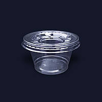 Стакан пластиковый одноразовый прозрачный с плоской крышкой без отверстия ПЭТ, 200 мл/50 шт