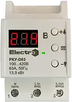 Реле контроля напряжения РКУ-D63, 230В, 63А, min предел 120В, max предел 280В, поляризованное реле ElectrO