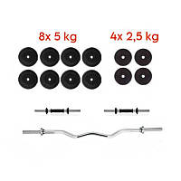 Штанга + Гантели Набор 55 кг разборные наборные для дома Диски АБС пластик блины Грифы