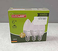 Лампочки Б/У Eurolamp 3 шт./уп. LED Лампа "Свеча" ЕКО 6W E14 4000K