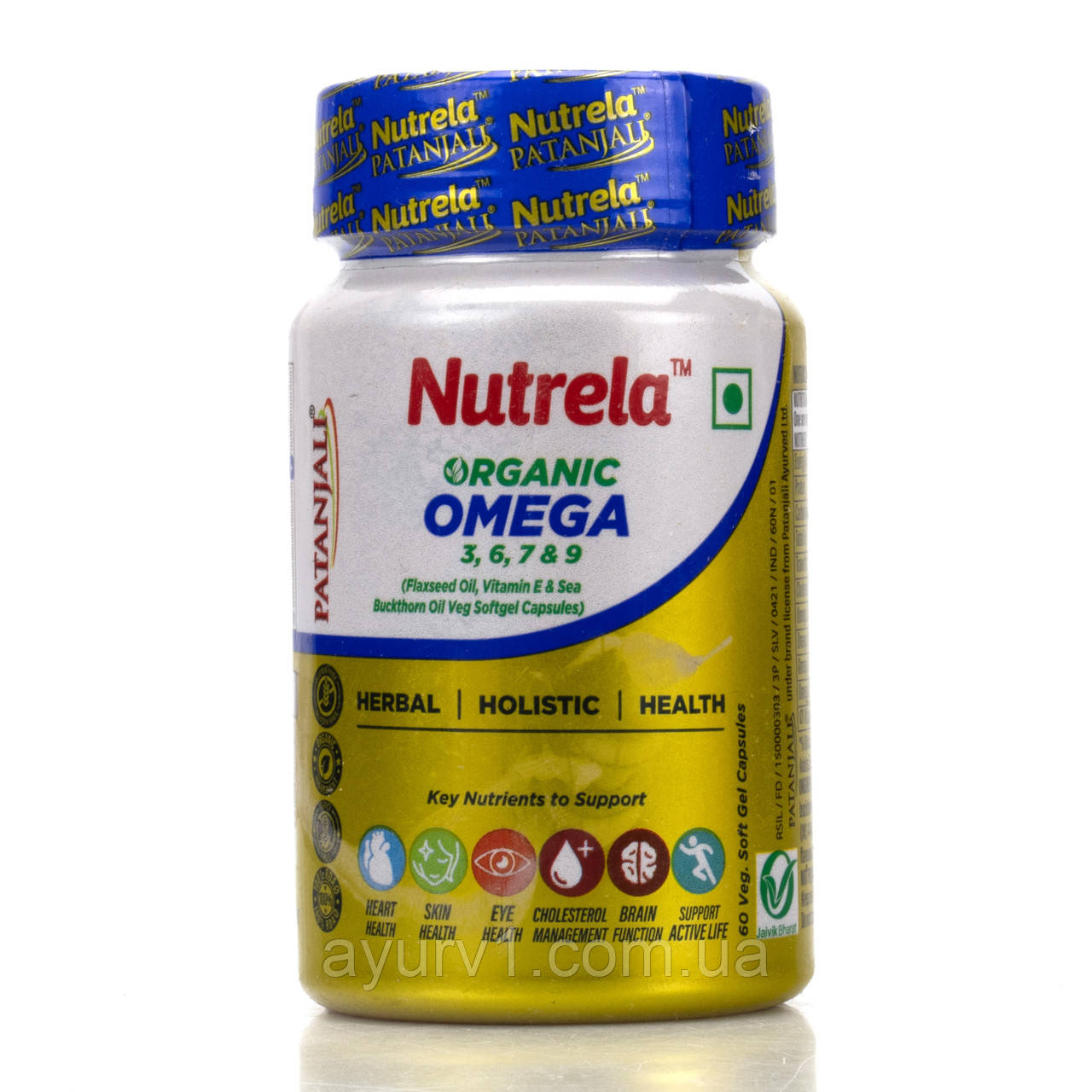 Омега вегетаріанська 3, 6, 7, 9 Organic Omega 3, 6, 7, 9 Naturela Patanjali 60 кап лляна олія в капсулах