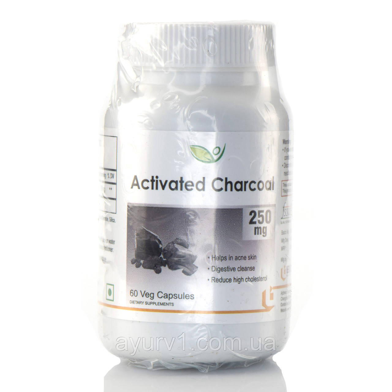 Вугілля активоване 250 mg Activated Charcoal Biotrex 60 veg.capsules для очищення, Детоксикації