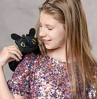 Детская плюшевая мягкая игрушка-подушка дракон Беззубик, Ночная Фурия 35 см Черный