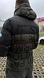Куртка чоловіча The North Face зимова пуховик чорний із зеленим з капюшоном теплий модний укорочений, фото 3