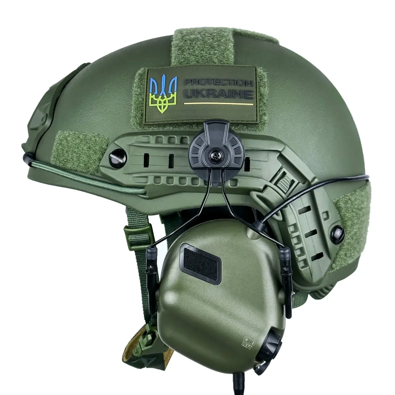 Набір шолом кевларовий Fast NIJ IIIA із навушниками Earmor M31H Mod3 та кріпленням (Зелений) S