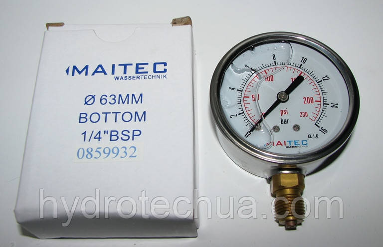 Манометр радіальний гліцериновий MAITEC (1/4") 0 - 16 бар