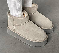 Стильные женские угги на платформе Ugg Classic Ultra Mini Platform. Замшевые угги женские на меху