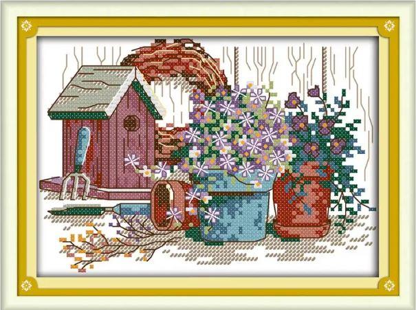 Набір для вишивання за нанесеною на канву схемою "Garden Corner 4". AIDA 14CT printed, 21*16 см