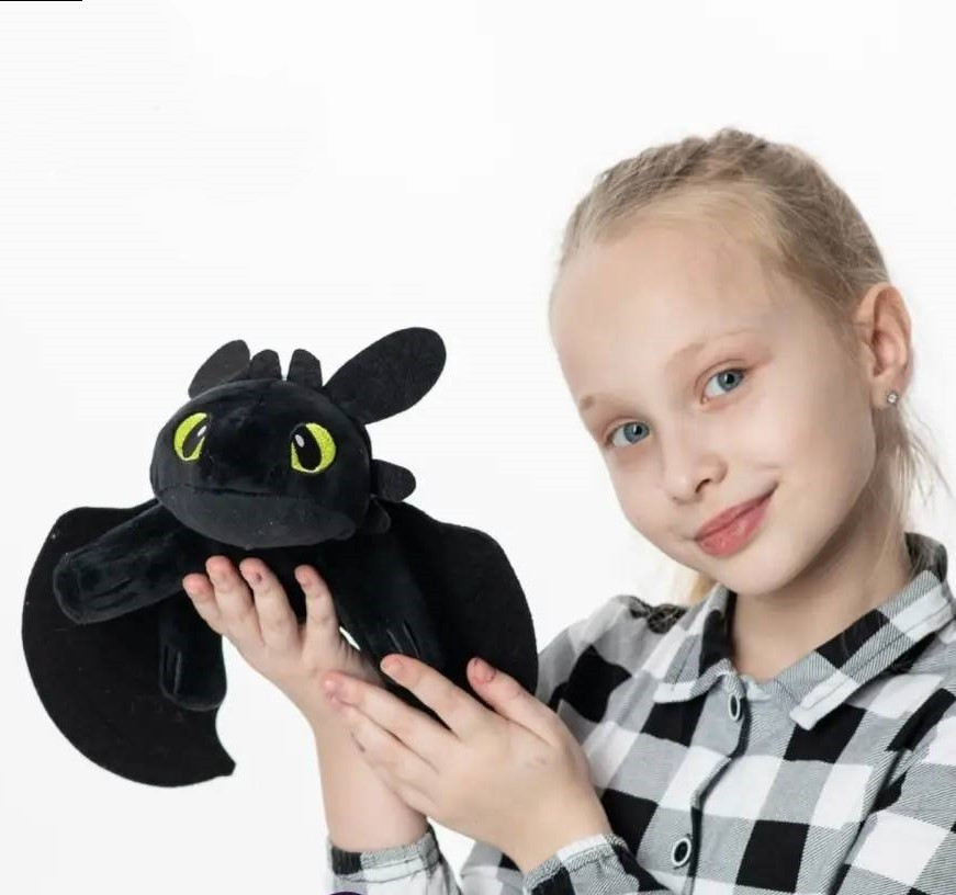 Гипоаллергенная игрушка-обнимашка дракон Беззубик, Ночная Фурия 35 см Черный - фото 8 - id-p2020541475