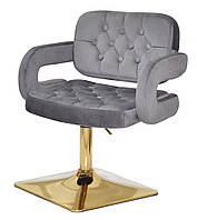 Кресло Gor 4GD-Base с подлокотниками, серый 1034 велюр на золотой квадратной опоре