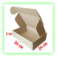 Картонная коробка самосборная коричневая 340*240*50мм, упаковка для подарков одежды товаров (От 50 шт) kotov