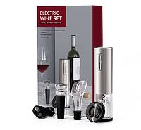 Подарочный набор для вина 4 в 1 Zally ProWine PV2 Silver Аккумуляторный электроштопор с резаком, аэратор и