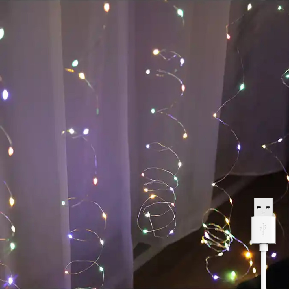 Світлодіодна гірлянда штора Роса 3x0,6м, від USB, 100 LED, 8 режимів + статичний, IP44