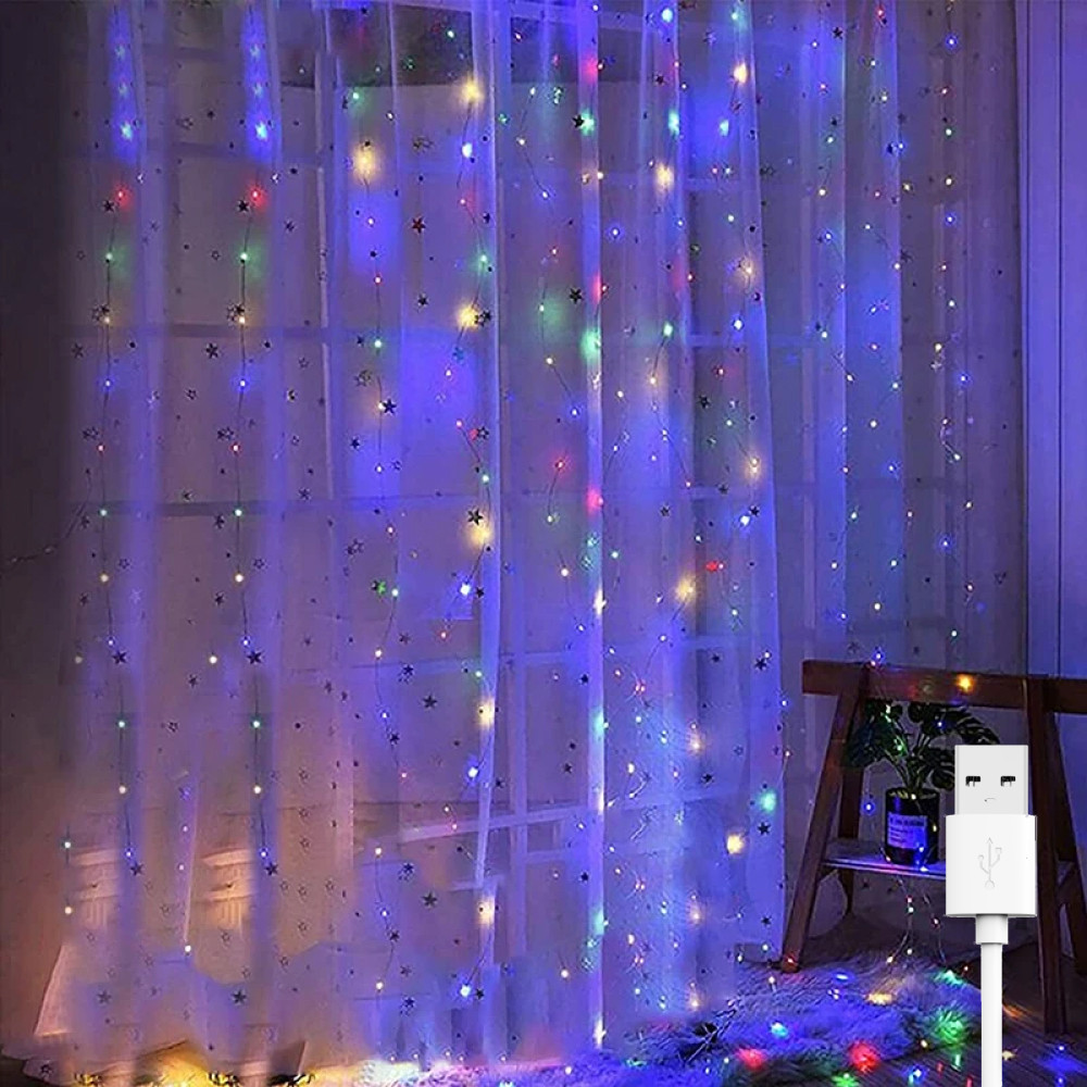 Світлодіодна гірлянда штора Роса 3x2м, від USB, 300 LED, 8 режимів + статичний, IP44