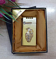 Зажигалка Граната золотистая подарочная. Зажигалка в подарочной упаковке