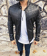Мужская стильная куртка из кожзама БАТАЛ прямого кроя (Размеры 2XL,3XL,4XL), Черная
