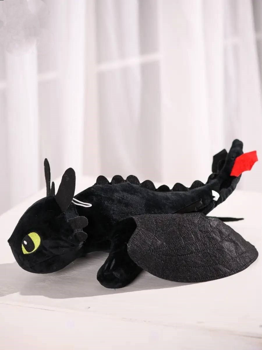 Гіпоалергенна м'яка плюшева іграшка-обіймашка дракон Беззубик, Нічна Фурія 35 см Чорний М'які Іграшки