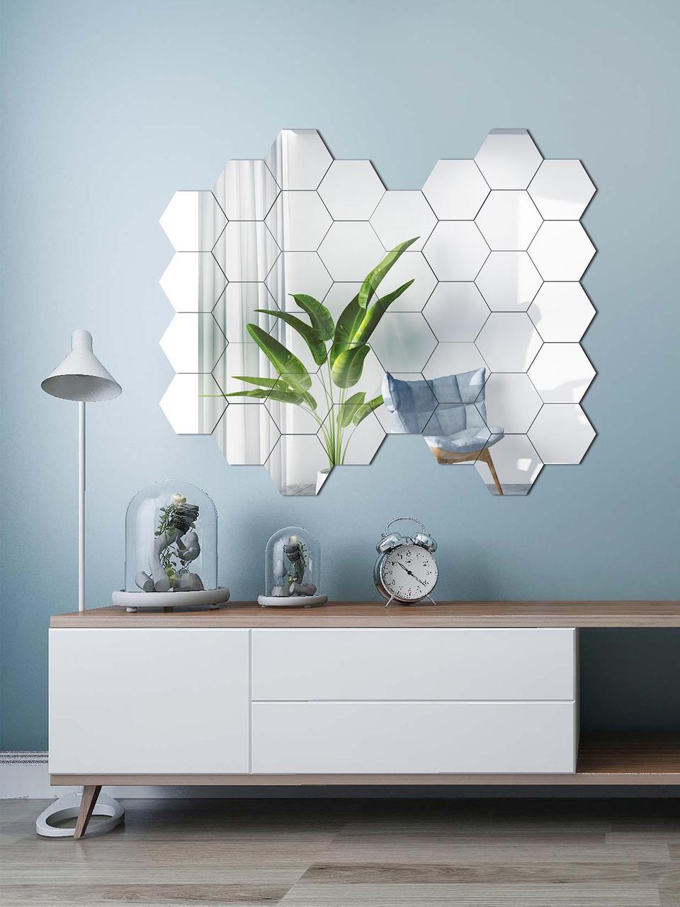 Зеркальная наклейка на стену в виде сот "Sota" - акриловая панель для декора интерьера, самоклеющаяся - фото 10 - id-p1932852215