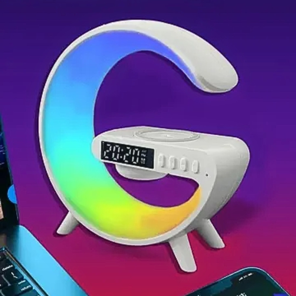 Міні нічник з бездротовою зарядкою годинником і будильником RGB світильник колонка радіо від мережі