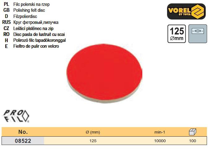 Круг полірувальний фетр Ø 125 мм VOREL-08522