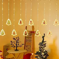 Новогодняя гирлянда для украшения дома, Гирлянда штора “Фигурки в елке”, лед гирлянда светодиодная 3м