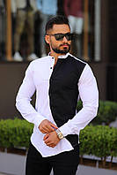 Стильна чоловіча сорочка "Два кольори" з бавовни з довгим рукавом (Розміри S,M, L,XL,2XL), Біла/Чорна