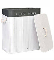 Кошик для білизни Gockowiak 100 л відтінки сірого та сріблястого бамбук кришка LOFT Розміри: 60*52*32