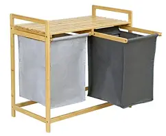 Кошик для білизни Gockowiak 80 л бамбук з поличкою подвійний розсувний