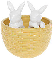 Декоративное кашпо "Кролики в корзине" 14х13.5х15.2см, желтый с белым NBM