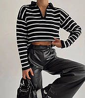 Трендовий жіночий теплий смугастий светр поло оверсайз кофта в смужку 42-46 Туреччина машинна в'язка