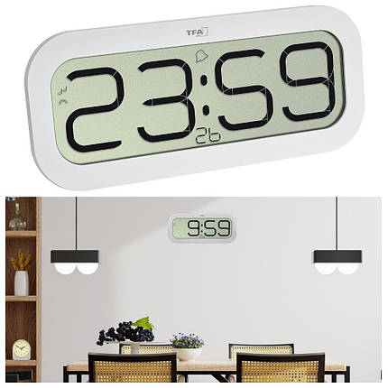 Настільний/настінний цифровий годинник з будильником TFA BimBam (White), фото 1