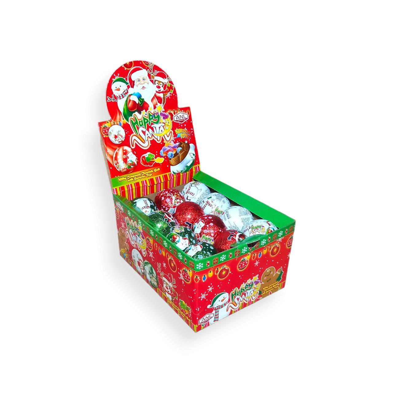 Шоколадный шарик со сюрпризом ANL Happy Santa (Турция) 24 шт. - фото 1 - id-p2020642138