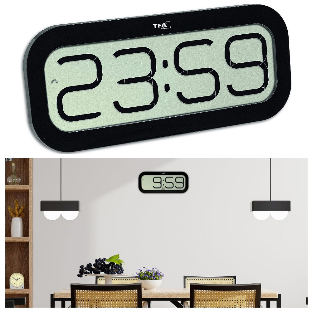 Настільний/настінний цифровий годинник з будильником TFA BimBam (Black)
