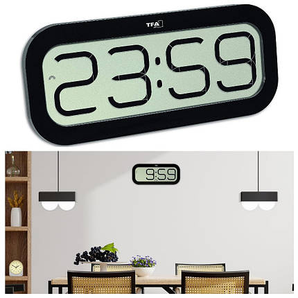 Настільний/настінний цифровий годинник з будильником TFA BimBam (Black), фото 1