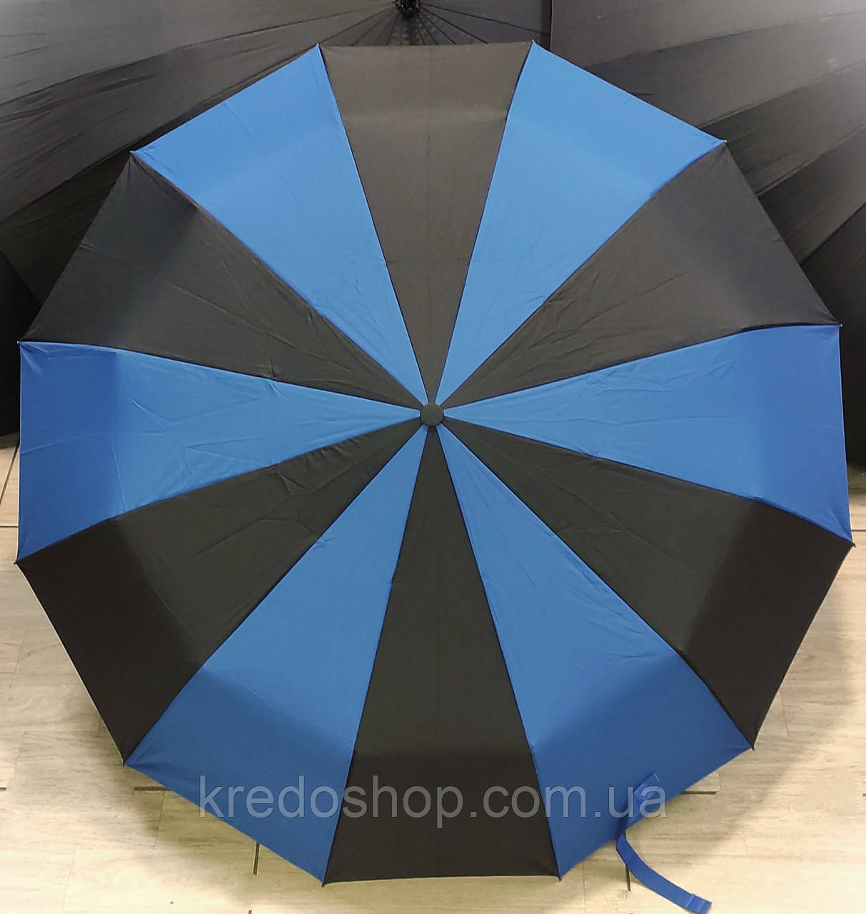Зонт женский черно-синий 12 спиц "анти ветер"
