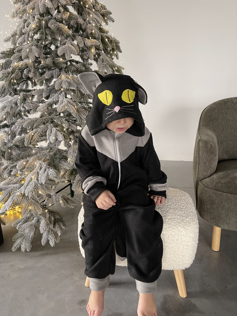 Кигуруми детский костюм пижама Кот котик черный (на рост: 80/86/92/98/104 см), фото 1