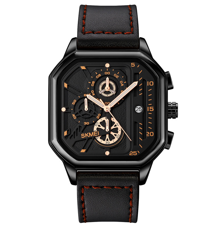 Skmei 1963 наручний чоловічий годинник класичний чорний/рожевий золото