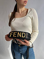 Женская сумка Fendi Hobo Фенди черная молодежная, брендовая сумка через плечо из эко кожи