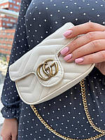 Женская сумка из эко-кожи Gucci mini Гуччи молочного цвета, брендовая сумка через плечо