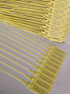 Пластикові пломби контрольні номерні 20 см  мін.партія-300шт. жовті, пломби затяжки пластмасові охоронні