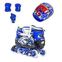 Комплект роликов "Power Champs" с защитой и шлемом Черно-Синего цвета, размеры 29-33, 34-38, 38-41