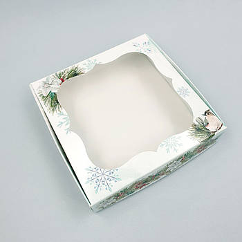 Коробка для пряників і печива з віконцем Гілочка ялинки 15х15х6 см