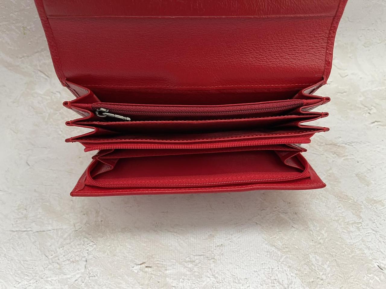 Женский кожаный кошелек Cardinal портмоне клатч из натуральной кожи с визитницей красный - фото 7 - id-p2016078993