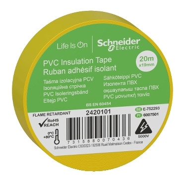 Ізоляційна стрічка, 19mm x 20m, жовта Schneider Electric 2420101