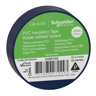 Ізоляційна стрічка, 19mm x 20m, синій Schneider Electric 2420102, фото 1