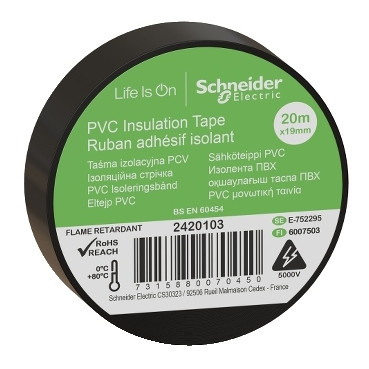 Ізоляційна стрічка, 19mm x 20m, чорний Schneider Electric 2420103