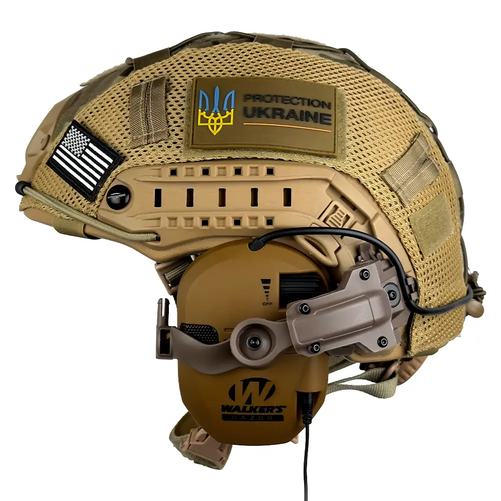 Набір кевларовий шолом Fast Helmet NIJ IIIA + навушники Walkers Razor Slim + чебурашки + кавер (розмір S), фото 1