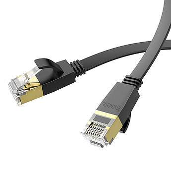 Патч-корд Hoco 10 метров RJ45 Gigabit Ethernet плоский інтернет кабель US07 BLACK
